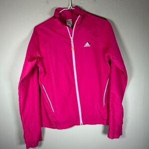 Adidas‎ Womens Pink Full Zip Running Jacket Windbreaker Reflective Stripes Small